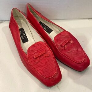 Stuart Weitzman Red Leather Loafers with Bow